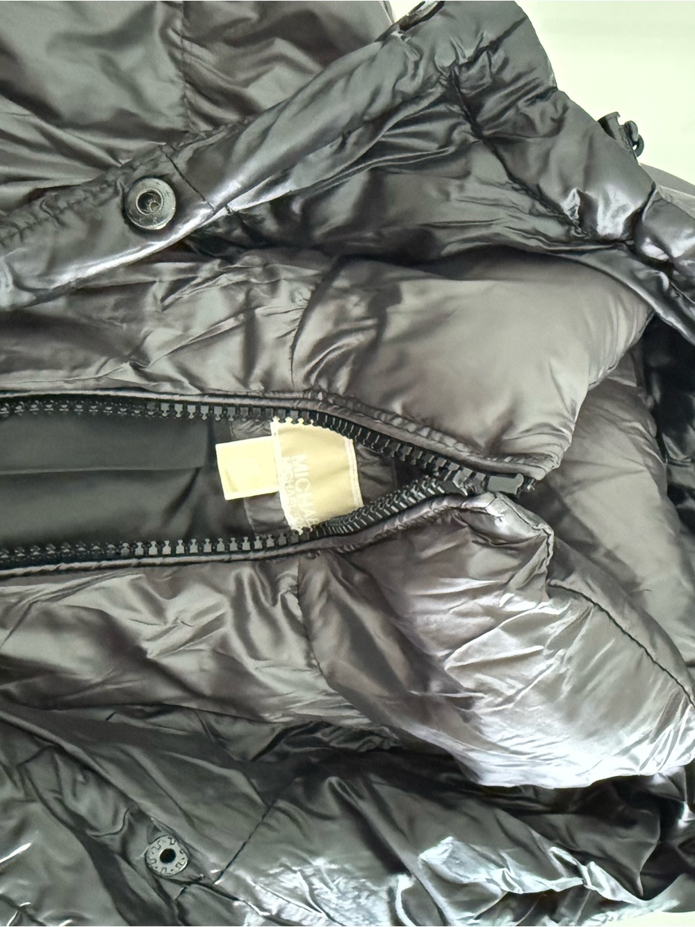Michael Kors Shiny Quilted Hooded Puffer Jacket - Charcoal Gray - Picture 2 of 3